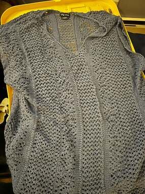 City Chic Plus Size Blue Crochet Knit Hooded Poncho Sweater Vest